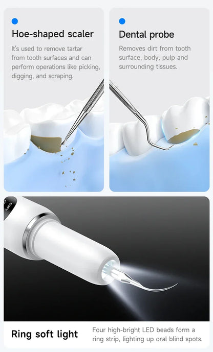 Ultrasonic Electric Dental Scaler High Frequency Vibrating Teeth Cleaner Plaque Calculus Tartar Stains Remover 5 modes with LED