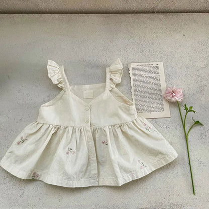 MILANCEL Baby Girl Summer Set Toddler Embroidered Ruffle Dress Top Shorts 2pcs