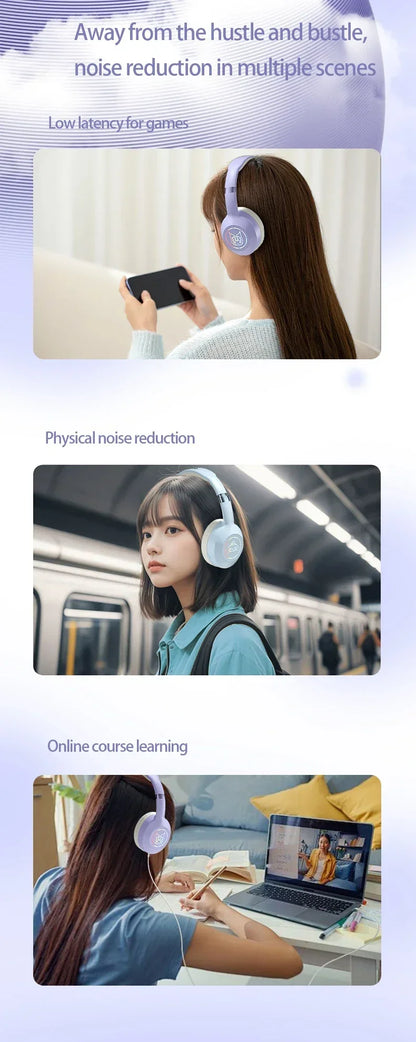 Sanrio Kuromi Bluetooth Headphones Cute My Melody Wireless Earphones Stereo Sound Noise Reduction Earbuds Anime Cartoon Gifts