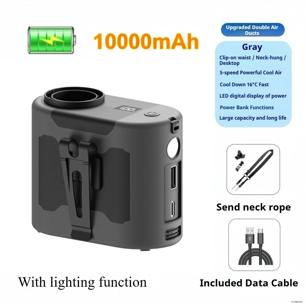 Portable Waist Clip Fan Small USB Charging Hanging Fan with LED Flashlight Outdoor Single/dual Air Outlet Fan 20000/10000Mah