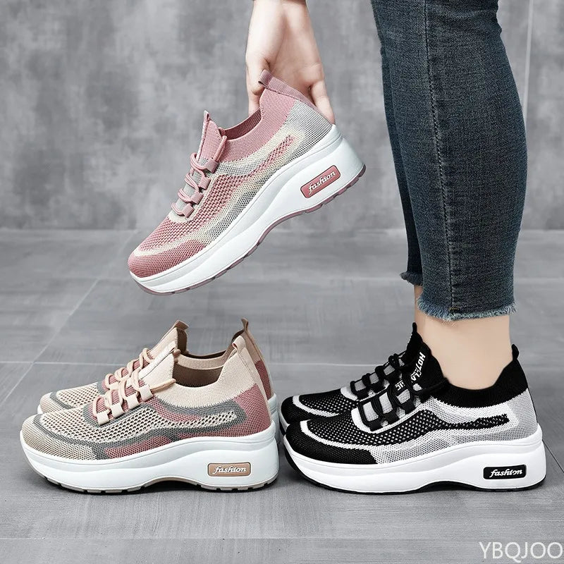 Spring Autumn New Women breathable Thick Bottom women sneakers Casual Comfortable Shoes Lace up Fashionable Versatile shoes