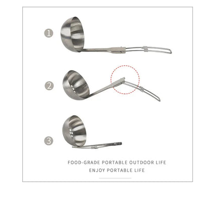 Outdoor Camping Portable Foldable Stainless Steel Colander Soup Ladle Picnic Tableware Folding Spoon Baking Tableware