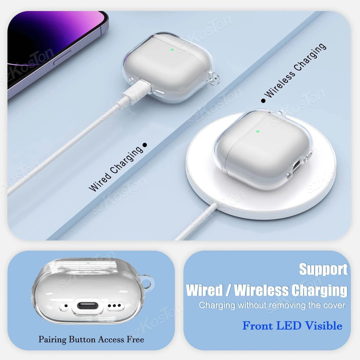 Transparent Case for AirPods 4 Earphone Soft TPU Clear Protective Cover with Cleaner Kit Keychain for AirPods4 Accessories