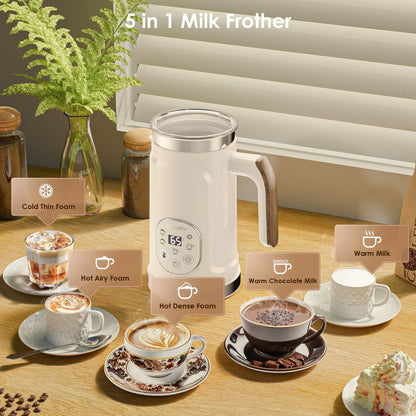 BioloMix 5-in-1 Milk Frother with Upgraded LED Display Touch Screen - Hot And Cold Foam Maker Milk Warmer for Coffee Latte