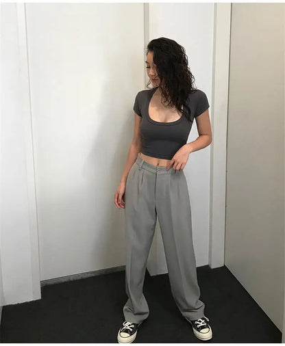 Summer Sexy T Shirt Tops for Women Clothes Stretch Slim Tees Shirt Femme U Neck Short Sleeve T-shirts Streetwea Crop Top