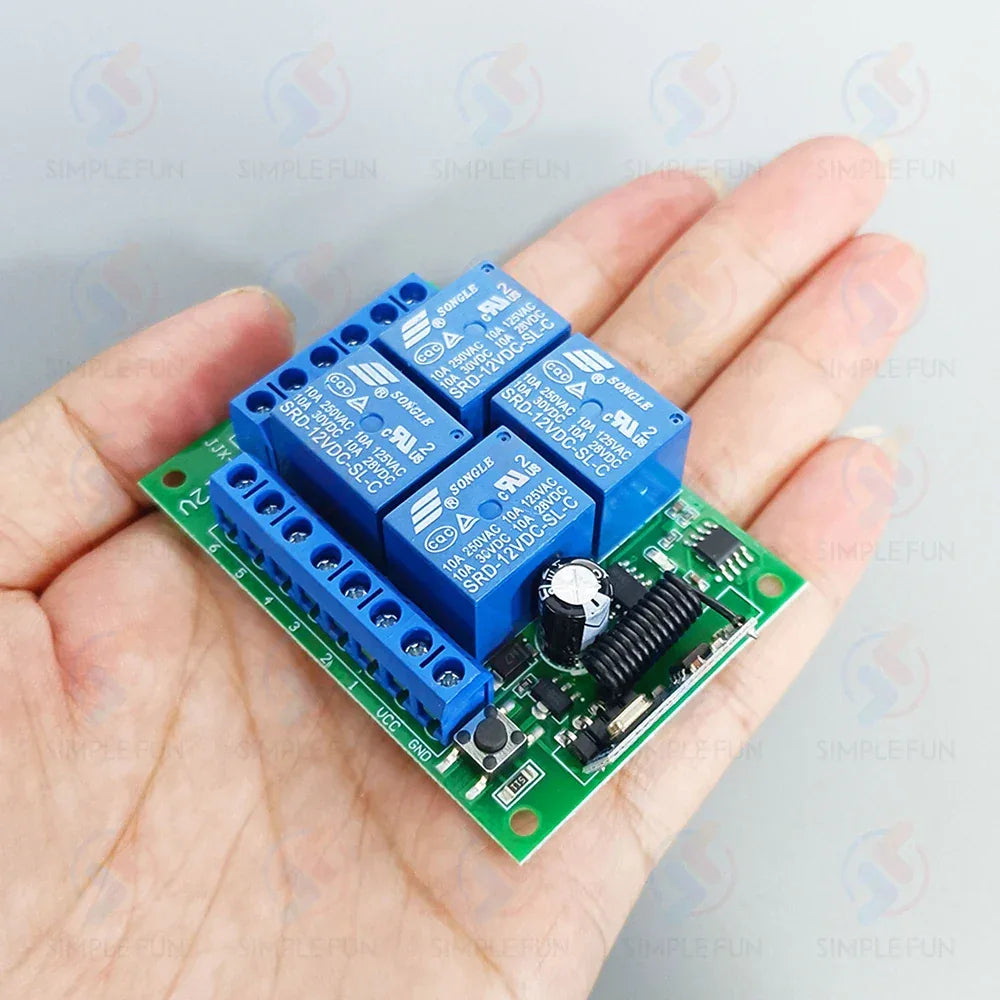 433Mhz Universal Wireless Remote Control Light Switch DC 12V 4CH RF Relay Receiver 60m Range for Light/Garage Door/LED DIY
