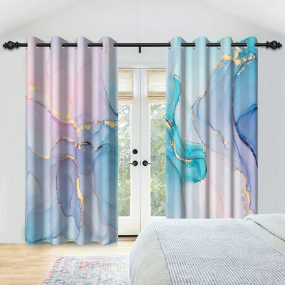 2pcs/set Marble Print Blackout Curtain Modern Window Drapes Blue Gold Pink Thermal Insulated Living Room Bedroom Home Decoration