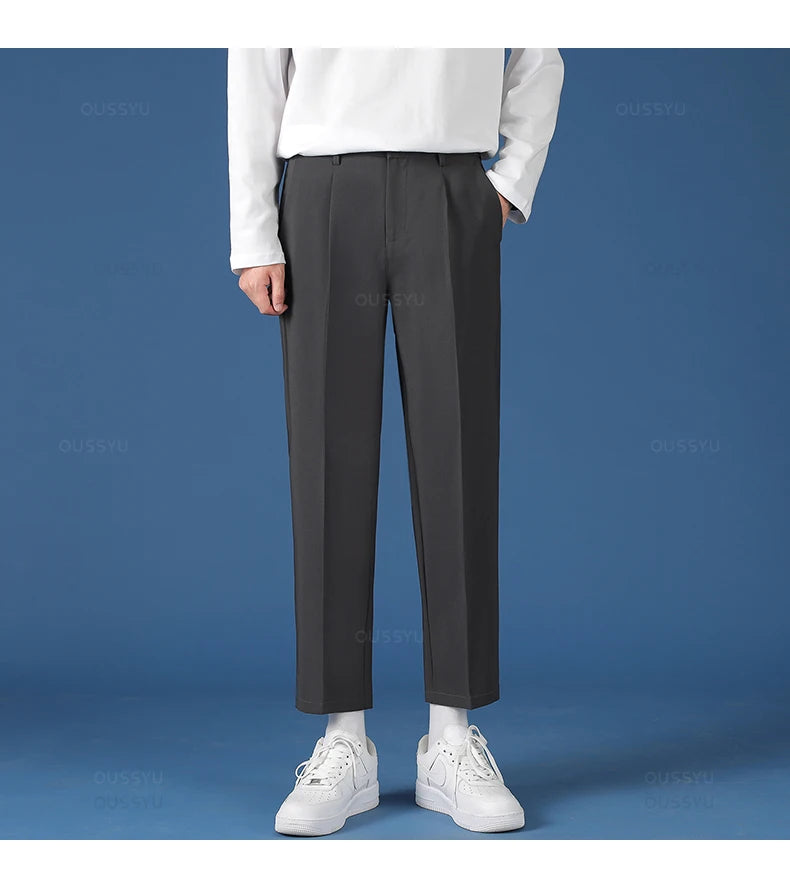 All Seasons New Smooth Pendulous Suit Pants Men Business Long Trousers Korean Formal Ankle Length Pant Male Plus Size 40