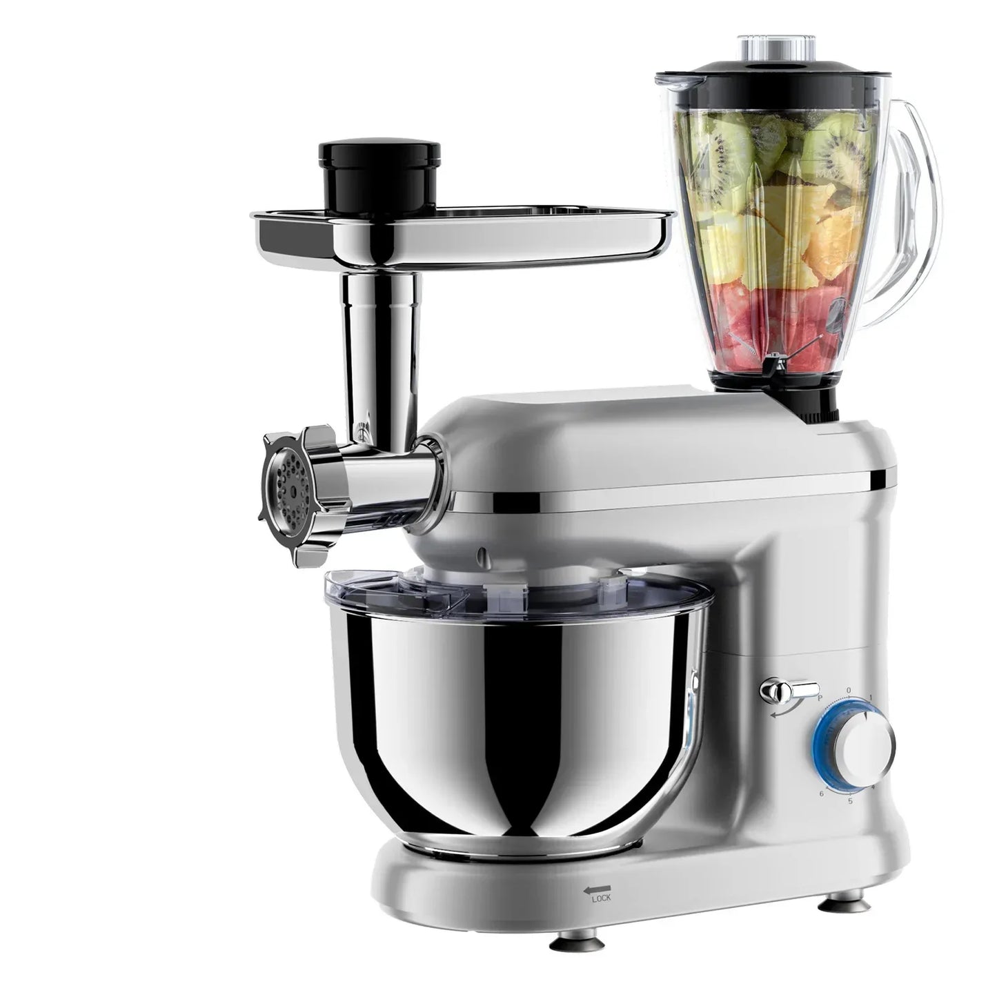 5-in-1 Multifunction Electric Stand Mixer with Stainless Steel Mixing Bowl 6-Speed Blender & Meat Grinder-Kitchen Appliance
