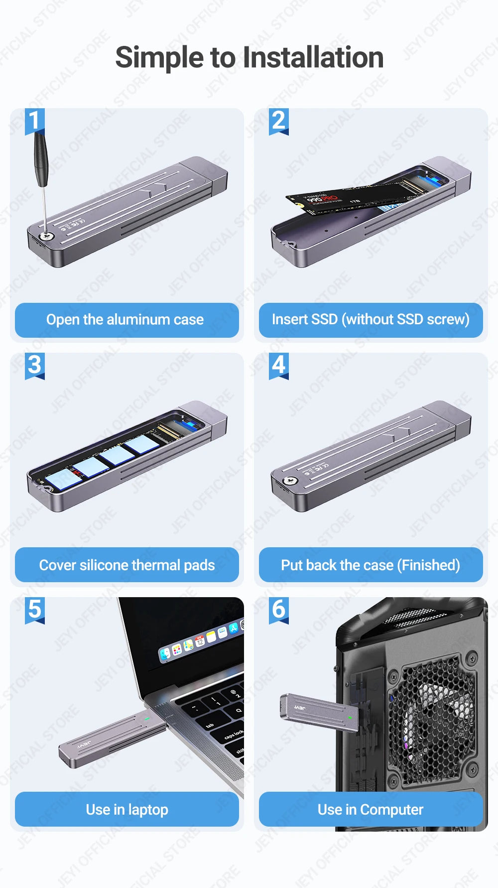 JEYI M.2 NVMe(USB 3.2 10Gbps)Direct-attach  Enclosure,USB-A Plug In-line Aluminum 2242 2280 SSD Case With Magnet Protective Case