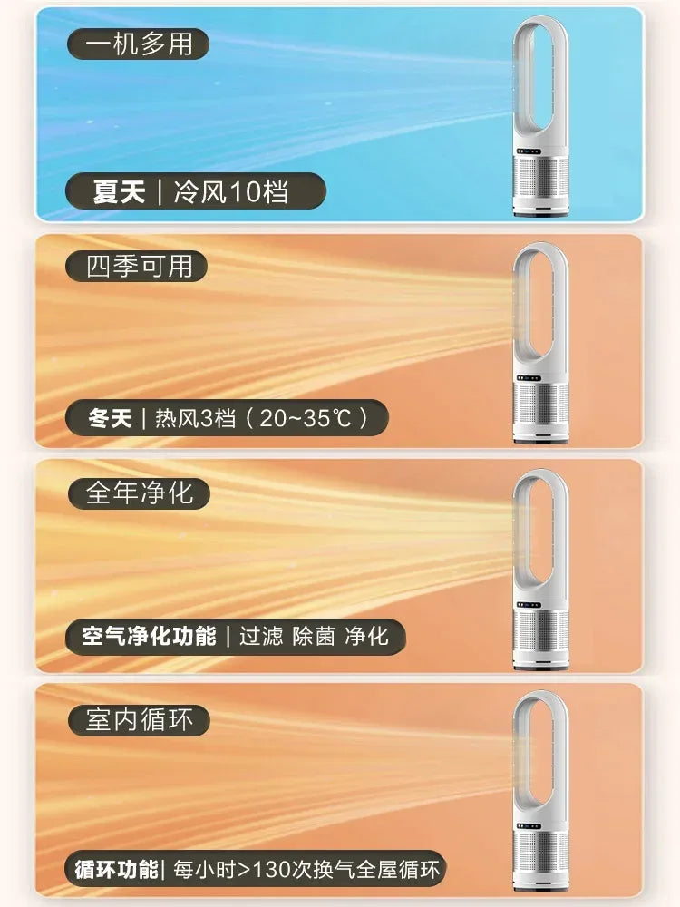 German dualpurpose cooling and heating bladeless fan, household silent small warm air heater, vertical floor standing electric