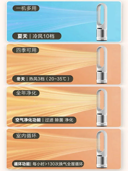 German dualpurpose cooling and heating bladeless fan, household silent small warm air heater, vertical floor standing electric