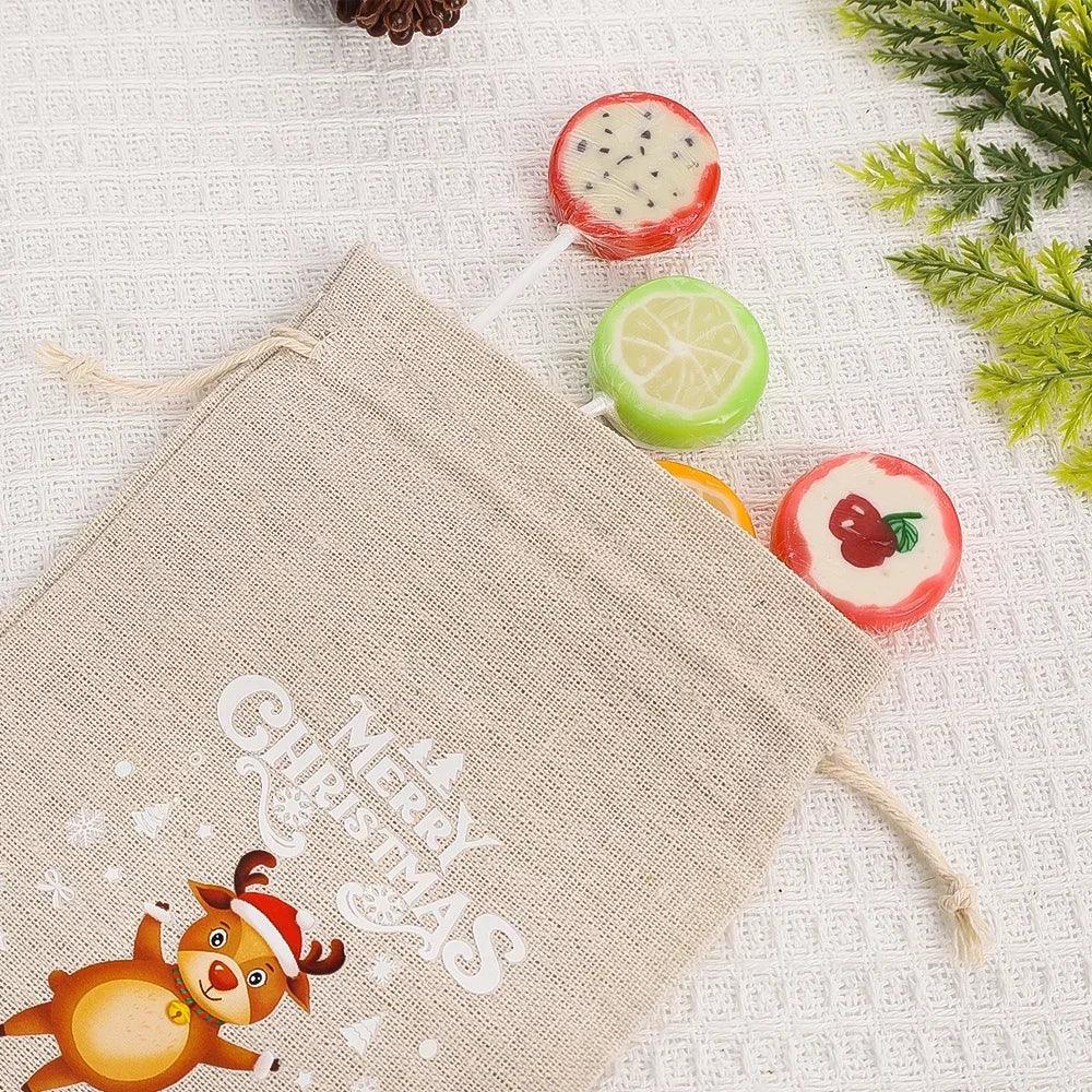 1/30PCS Christmas Linen Drawstring Bags Candy Biscuits Pouchs Burlap Bracelet Jewelry Storage Bags Xmas Kids Gift Packaging Bags