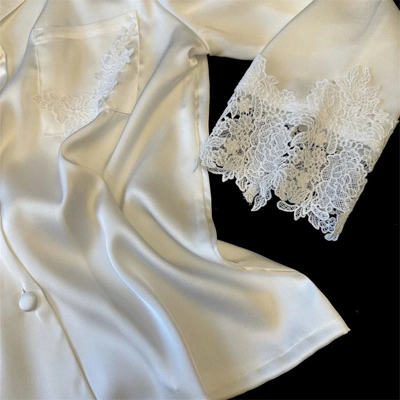 Pyjama Woman Silk Satin Sleepwear For Sleeping Clothes New Fashion Lace Home Clothing Women's Pajamas Suit Femme Nightwear