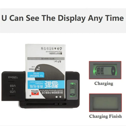 Mobile Battery Charger Universal LCD Indicator Screen USB-Port For Cell Phone Chargers 32-55mm Battery Charging US UK EU Plug