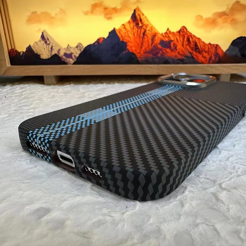 Carbon Fiber Texture Magnetic Armor Case For iphone 17 17Pro Max 16 Pro 15 14 13 Ultrathin Alloy Lens Wireless Charge Hard Cover