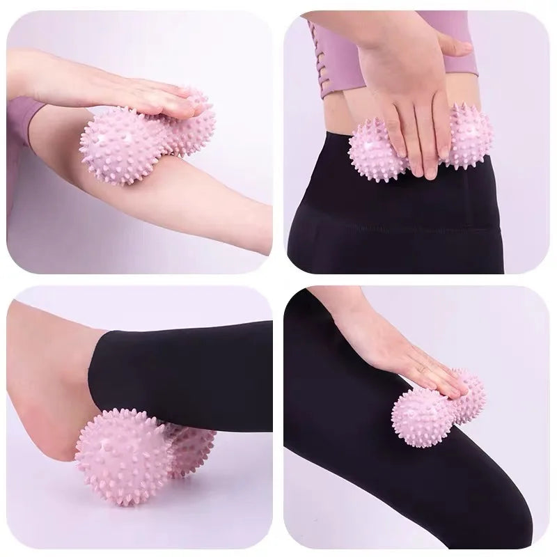 Peanut-shaped yoga massage ball for deep tissue massage. It relaxes muscles in the shoulders, neck and back and relieves neck tension. It is an essential fitness accessory for yoga.