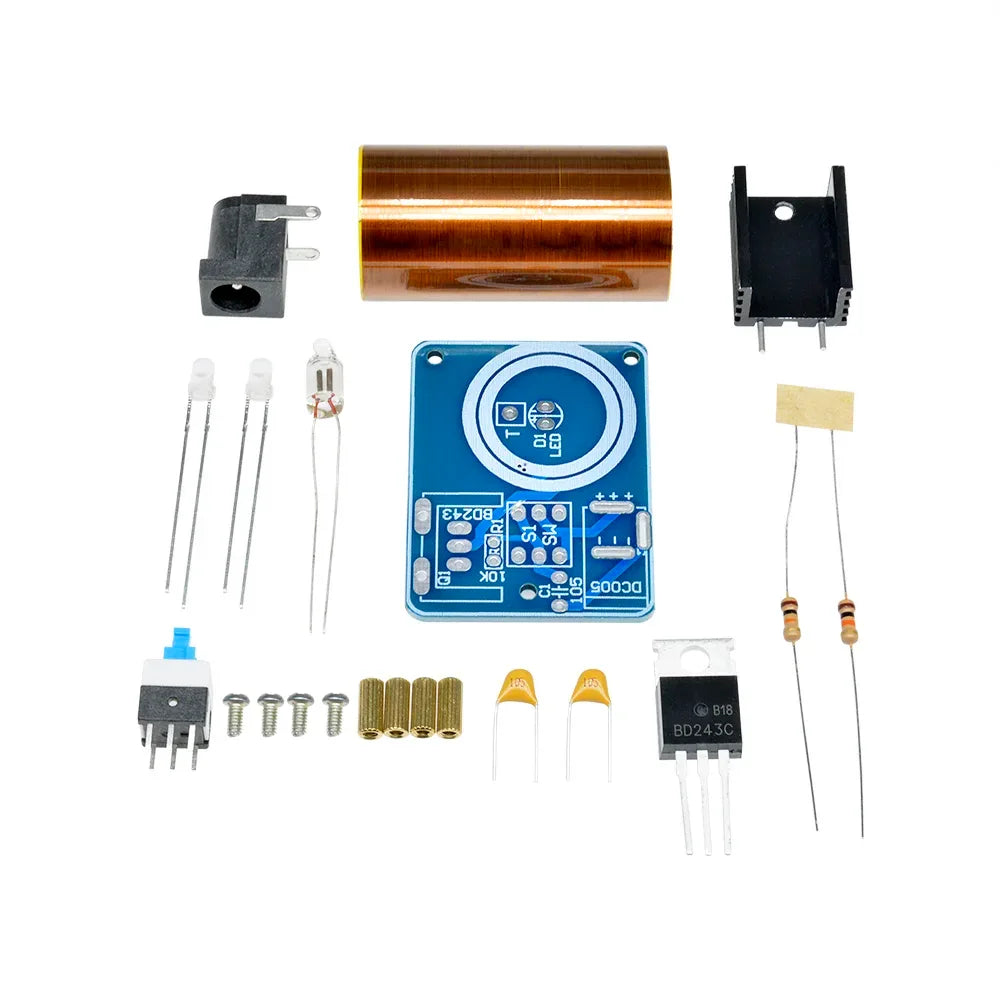 BD243 Mini Tesla Coil DIY Kit 9-12V Tesla Coil Magic Props BD243C DIY Parts Empty Lights Technology Electronics Module