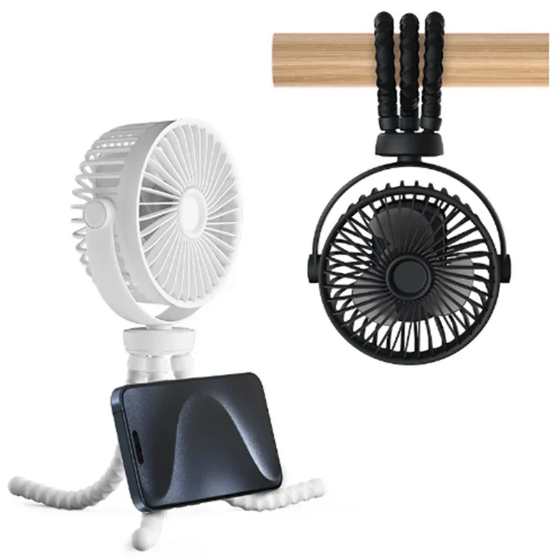 Mini USB Fan Rechargeable Octopus Multifunctional Fixable Small Fan Portable Desktop for Baby Stroller Bicycle with Soft Wind