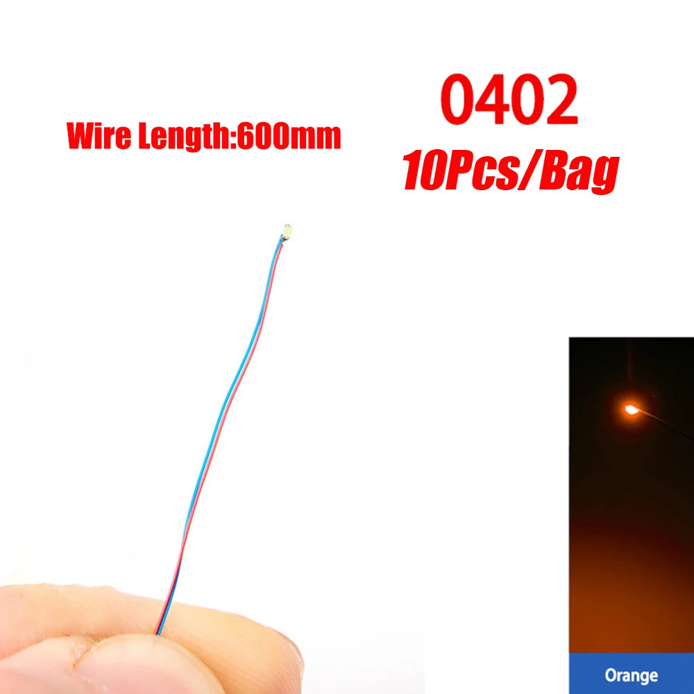 10pcs/Lot Micro Litz Wired Chip 60cm 3V Railway Model For Gundam Scenes 0402 SMD Lamp Wired Micro Led Pre-Soldered Lamp