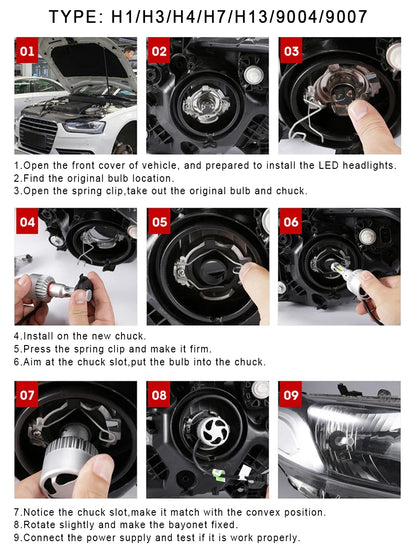 Infitary H7 Led Car Lights H4 H11 Auto Fog Lamp 6500K Headlight Bulbs H1 30000LM Accessories 9005 9006 H1 880 H3 Automobile Bulb