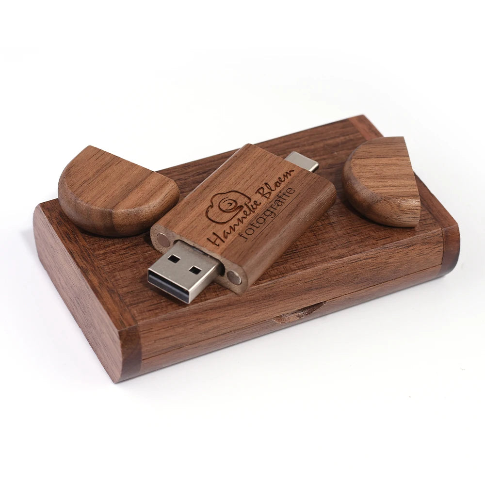 2 IN 1 TYPE-C USB 3.0 Flash Drive 128GB Free Custom Logo Pen Drive 64GB Wooden Pendant Memory Stick 32GB Creative Wedding Gift