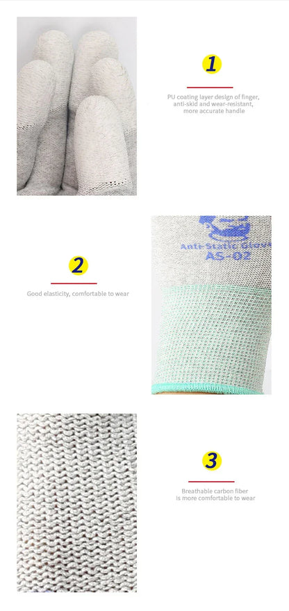 MECHANIC AS-02 Anti-static Gloves PU Coating Fibre Non-Slip Electricity Proof For Electronic Work Protective Gloves L/M size