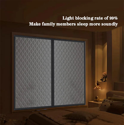 Window windproof, warm curtain, cold proof double-layer thick blackout curtain, soundproof cotton window, gray zipper style