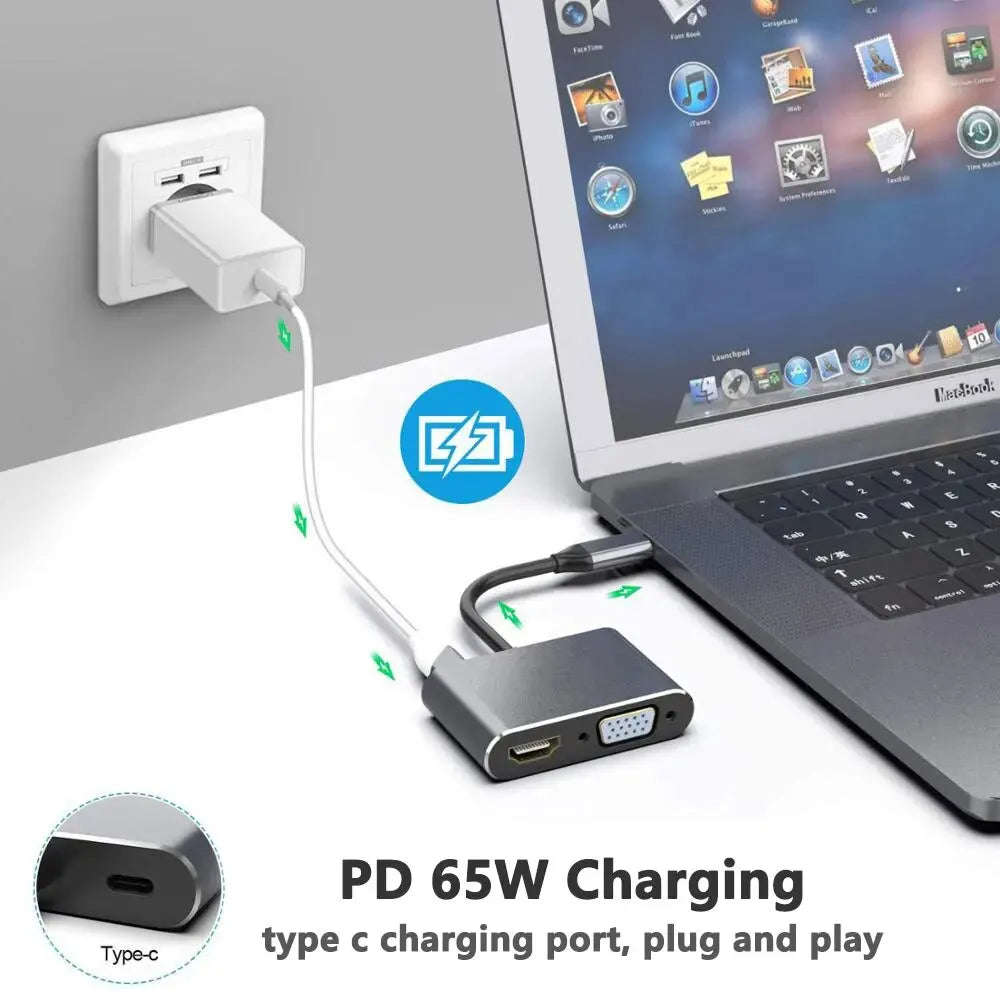 USB C HUB Adapter 4-in-1 with USB 3.0 HDMI VGA for MacBook Nintendo Samsung Huawei Xiaomi Laptop Desktop Computer