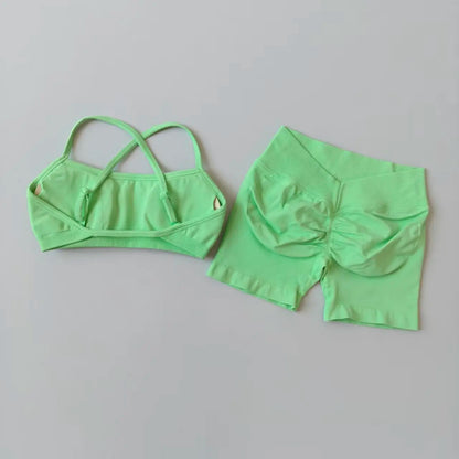 Seamless Yoga Shorts Set Yoga Women's Fitness Tight Bra Top Vest Gym Set Elastic Hip Lifting Gym Shorts Sports 2pcs Workout Suit