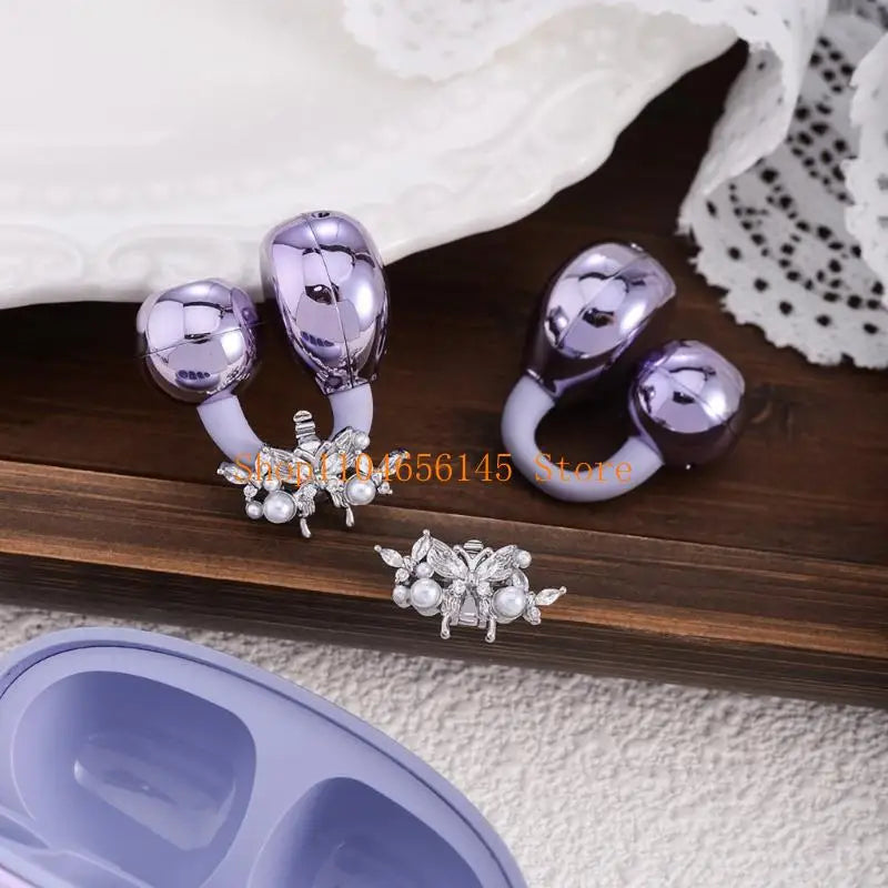 Zirconia Rhinestones Butterfly Earphone Charms AntiSlip Clasps Quick Installation For Multiple Devices