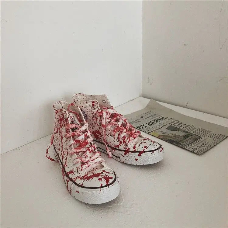 Graffiti Sneakers Men Women Black Ink Dirty Shoes Size 35-44 College Hiphop Style School Couple Shoes 2024 Spring Canvas Sneaker