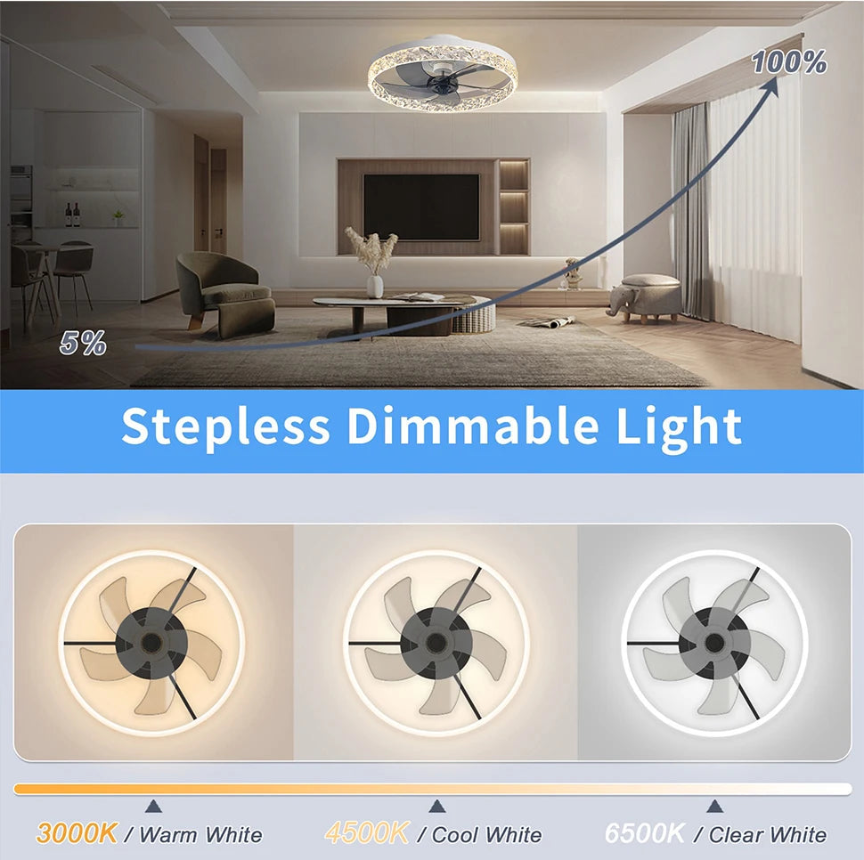 Modern Ceiling Fans Infinitely Dimmable Household Black White Ceiling Lamp With Remote Control Bedroom Living Room LED Fixtures