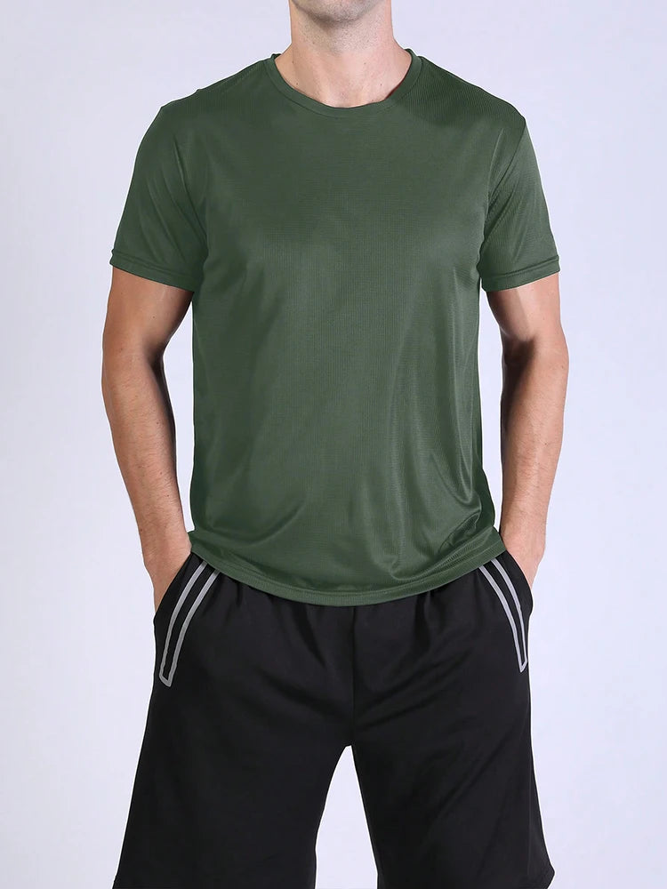 5PCS Men's Solid Color Ultralight Quick Dry Sport T-Shirt, Breathable Lightweight Top For Fitness Training Workout Running Gym