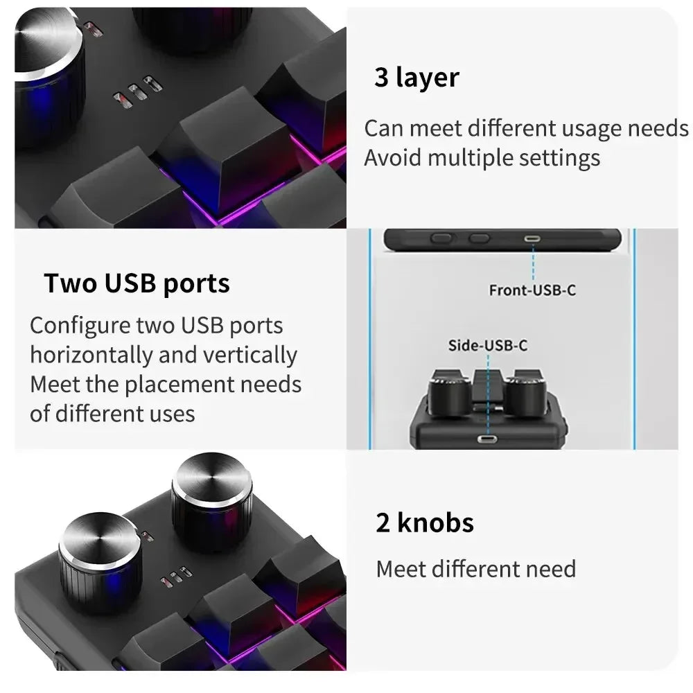 12 Key 2 Knob Mini Macro Custom Keyboard Bluetooth/3 Modes Programming Mechanical Keyboard Gaming Drawing Switch Hot-swap Keypad
