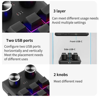 12 Key 2 Knob Mini Macro Custom Keyboard Bluetooth/3 Modes Programming Mechanical Keyboard Gaming Drawing Switch Hot-swap Keypad