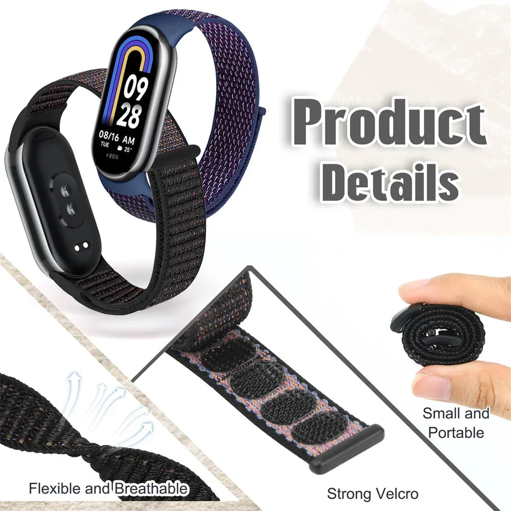 Nylon loop watchband For Xiaomi mi Band 8 Sport miband8 NFC Correa Breathable Replacement Bracelet smart band 8 Strap smartwatch