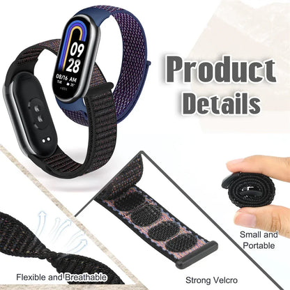 Nylon loop watchband For Xiaomi mi Band 8 Sport miband8 NFC Correa Breathable Replacement Bracelet smart band 8 Strap smartwatch