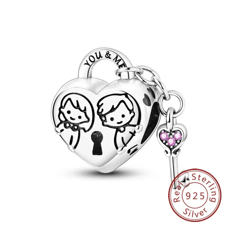 925 Silver Valentine's Day Charms Bead Sparkling Sweet Heart Rose Bear Charm Fit Original Bracelet Bangle Woman DIY Jewelry Gift