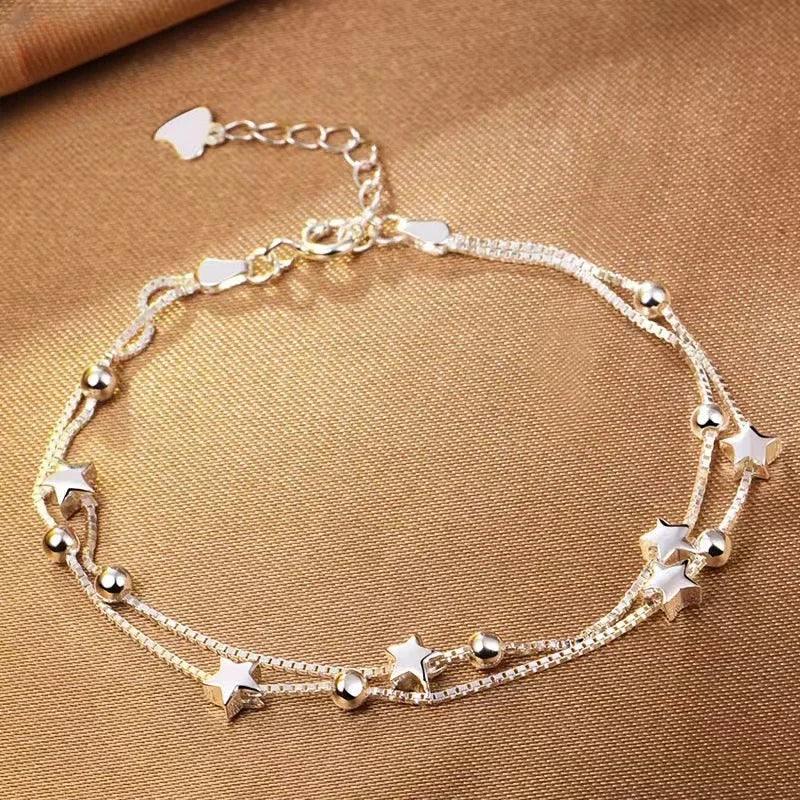 Fashion 925 Sterling Silver Woman Cuff Bracelet Open Leaf Shaped Adjustable Charm Bangle Girls Party Jewelry Christmas Gifts