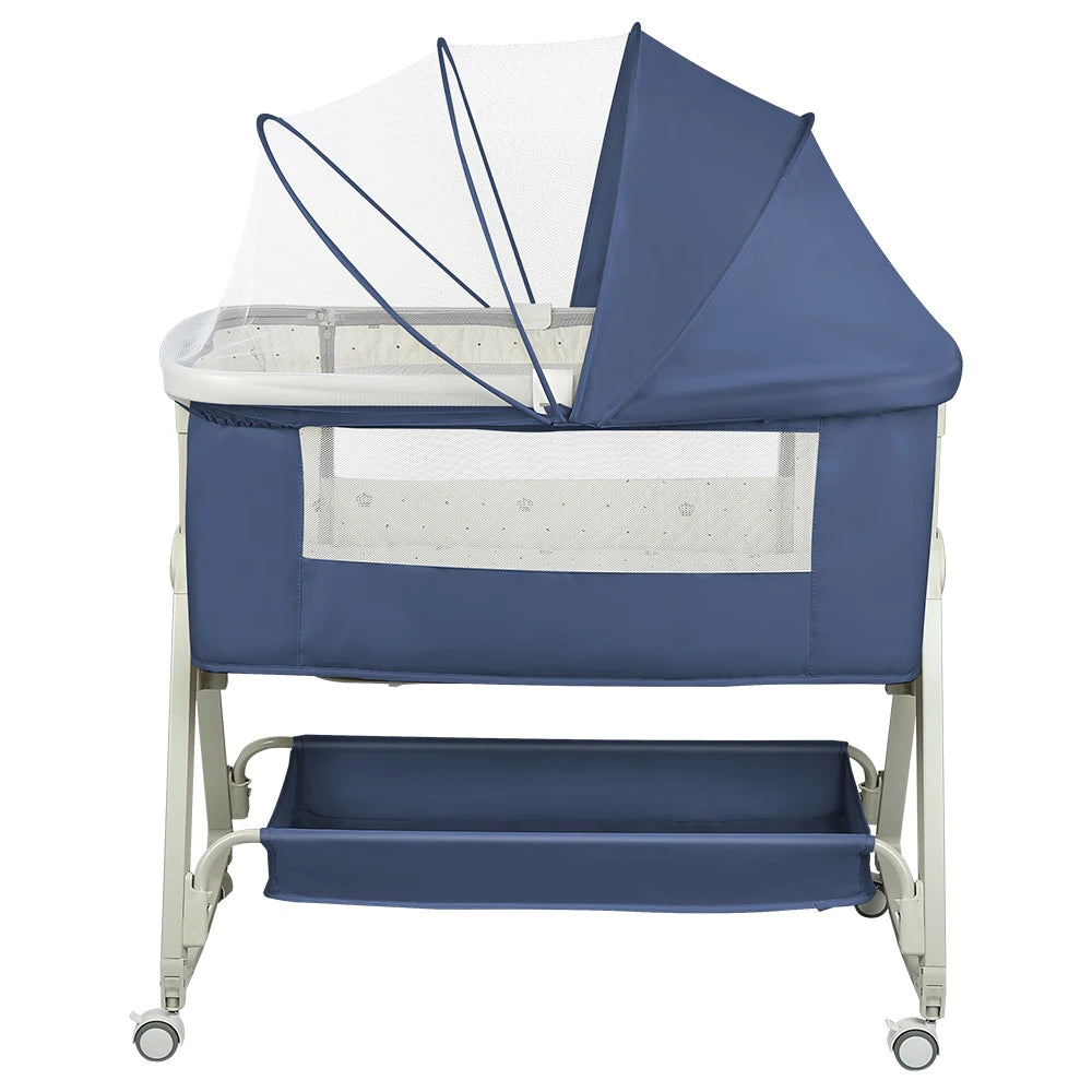 4-in-1 Baby Co-Sleeping Crib, Adjustable to 6 Positions, with Mattress, 15° Incline, Wheels with Brakes, Baby Crib 0-24 Months