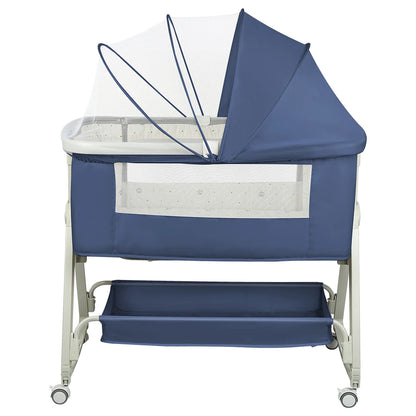 4-in-1 Baby Co-Sleeping Crib, Adjustable to 6 Positions, with Mattress, 15° Incline, Wheels with Brakes, Baby Crib 0-24 Months
