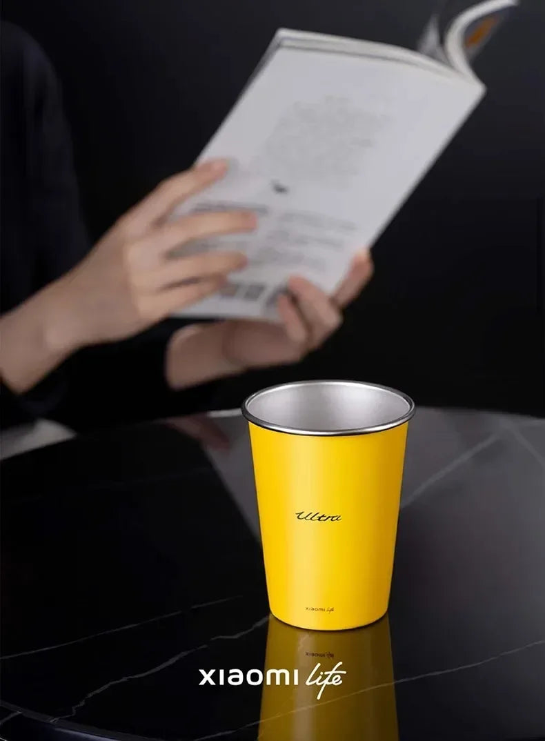 Mijia Life Ultra Yellow 304 Stainless Steel Drinking Cup 350ML Single-layer Rolled Edge Beer Outdoor Car Stacked Cold Drink Cup