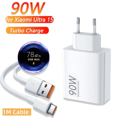 90W Fast Charger For Universal USB Charging Power Adapter USB To Type C Quick Charging Cable Accessories Wall USB Charger