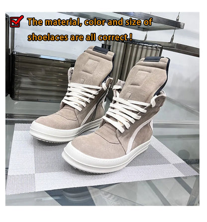 Ro Shoes Men Leather 2025 New Earthy Grey Cow Suede Lace Up Zipper Thick Sole Luxury Geo Women Street Hip-hop Casual Flat Boots