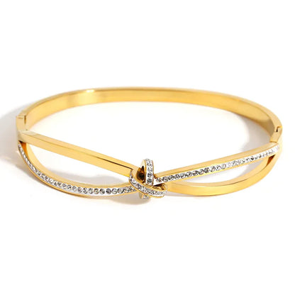Elegant Rhinestones Bracelet with White Shell for Women Stainless Steel Golden Series Jewelry Fashion Valentine's Day Jewelry