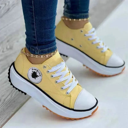 Women Patterned Canvas Sneakers Women's Casual Shoes 2025 Spring Autumn Flat Lace-up Shoes Zapatillas Mujer Chaussure Femme