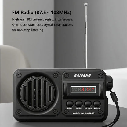 Solar Charging FM Radio Bluetooth Speaker with USB/TF MP3 Playback, Rechargeable Radio Receiver Portable Design for Home&Outdoor