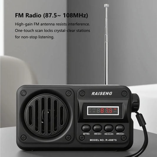 Solar Charging FM Radio Bluetooth Speaker with USB/TF MP3 Playback, Rechargeable Radio Receiver Portable Design for Home&Outdoor