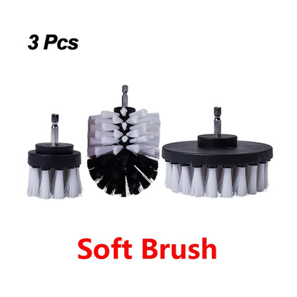UNTIOR 3Pcs/Set Electric Scrubber Brush Drill Brush Kit Plastic Round Cleaning For Carpet Glass Car Tires Nylon Brushes